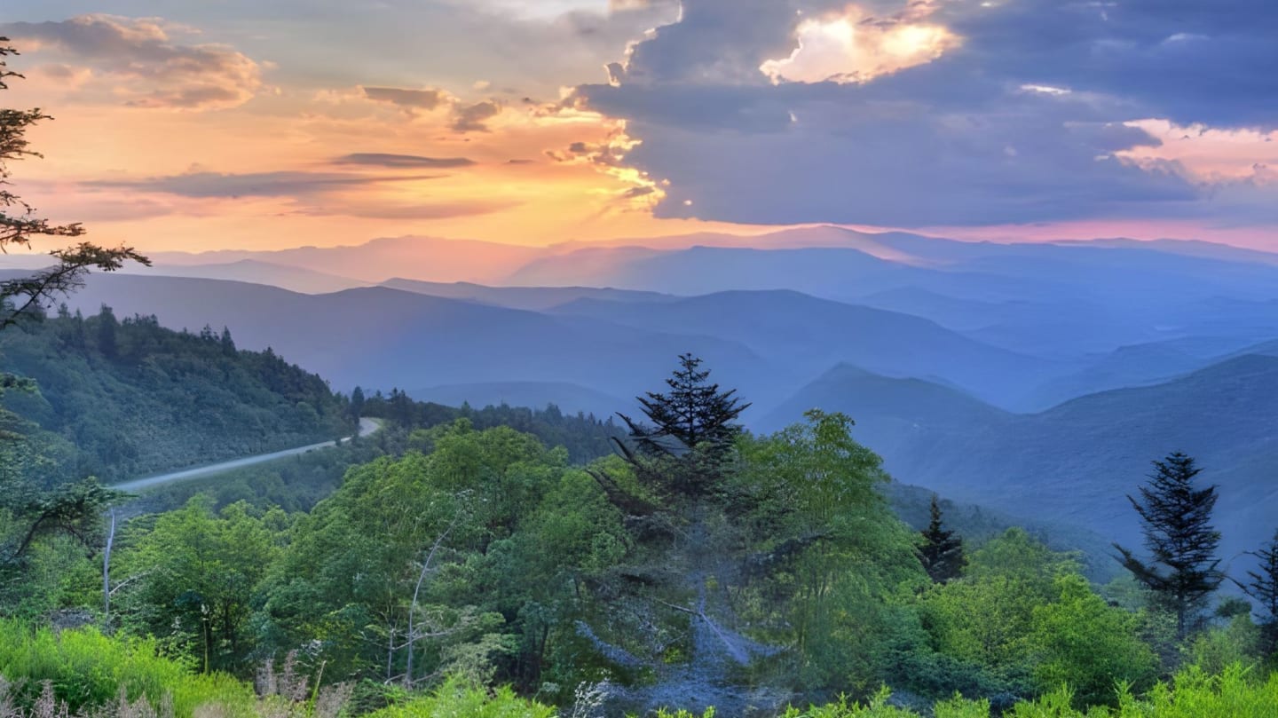 mountain view at sunset